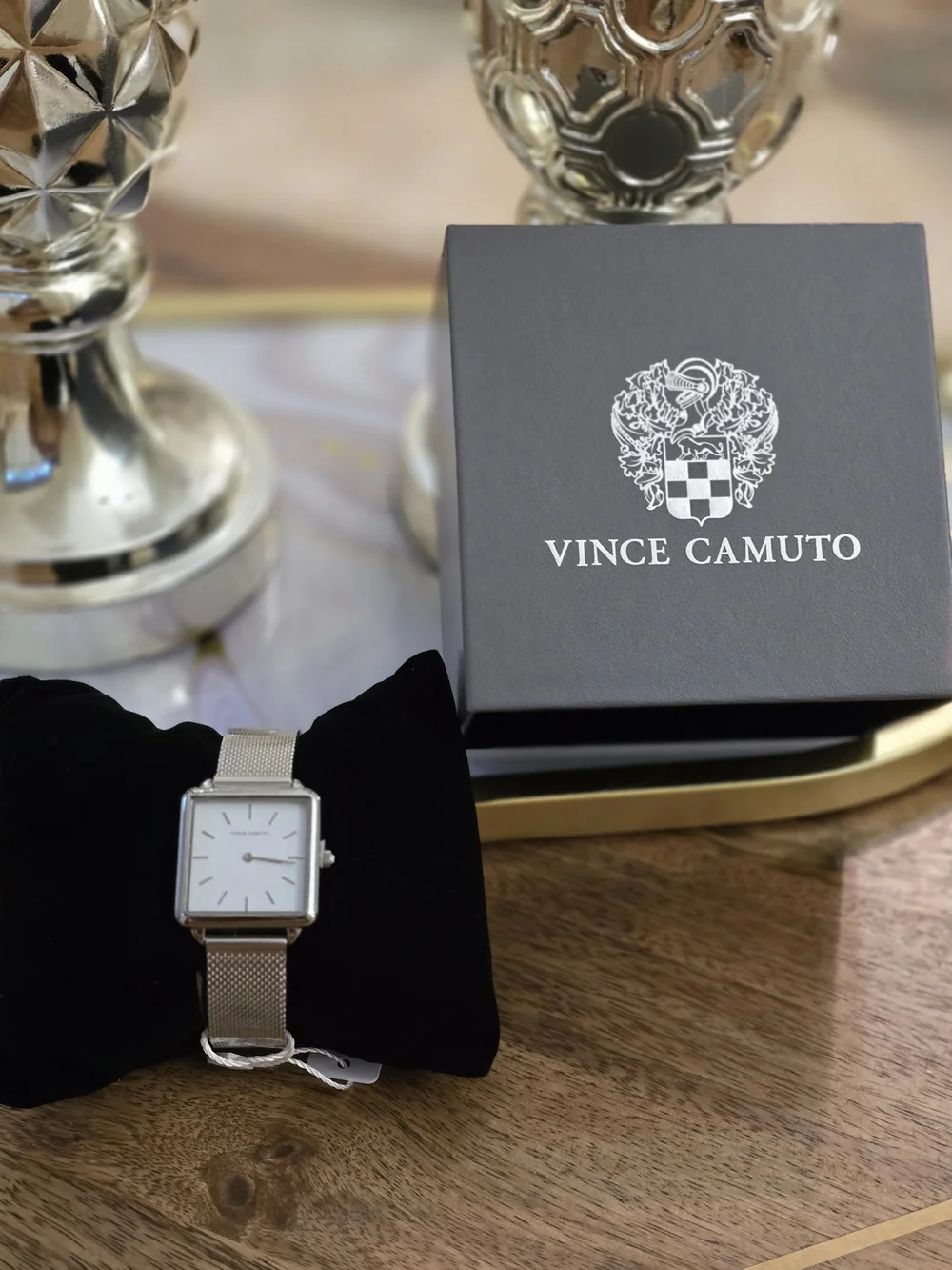 Vince Camuto Silver Mesh Square Dial Watch